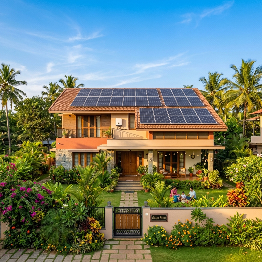 Indian home with rooftop solar panels